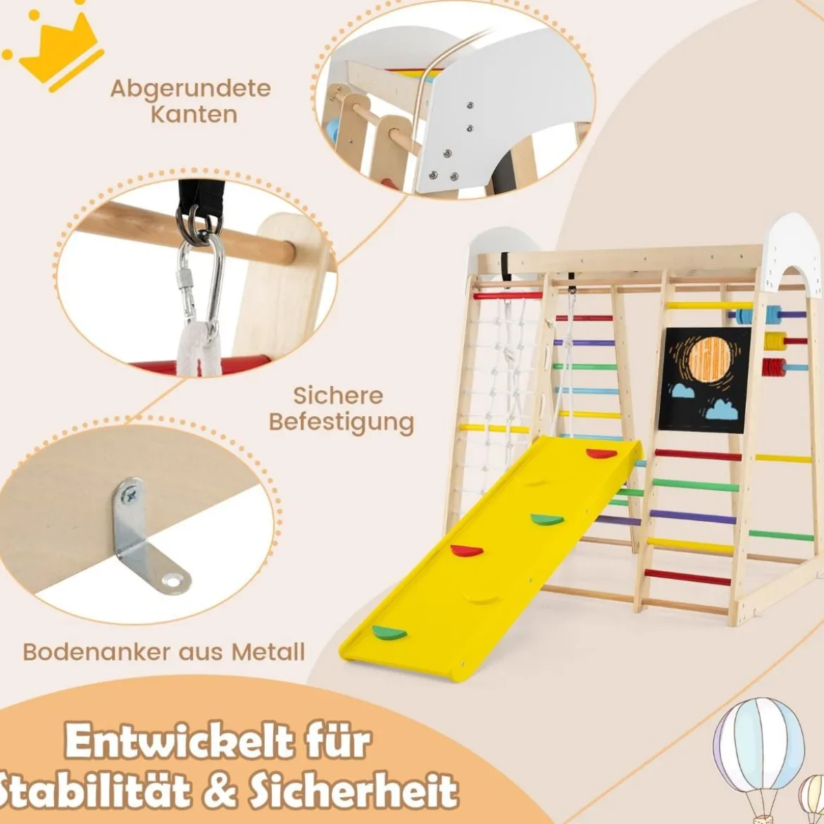 Kletterspielzeug-Set für Kleinkinder mit Rutsche Schaukel 124 x 119 x 138 cm Natur/Bunt