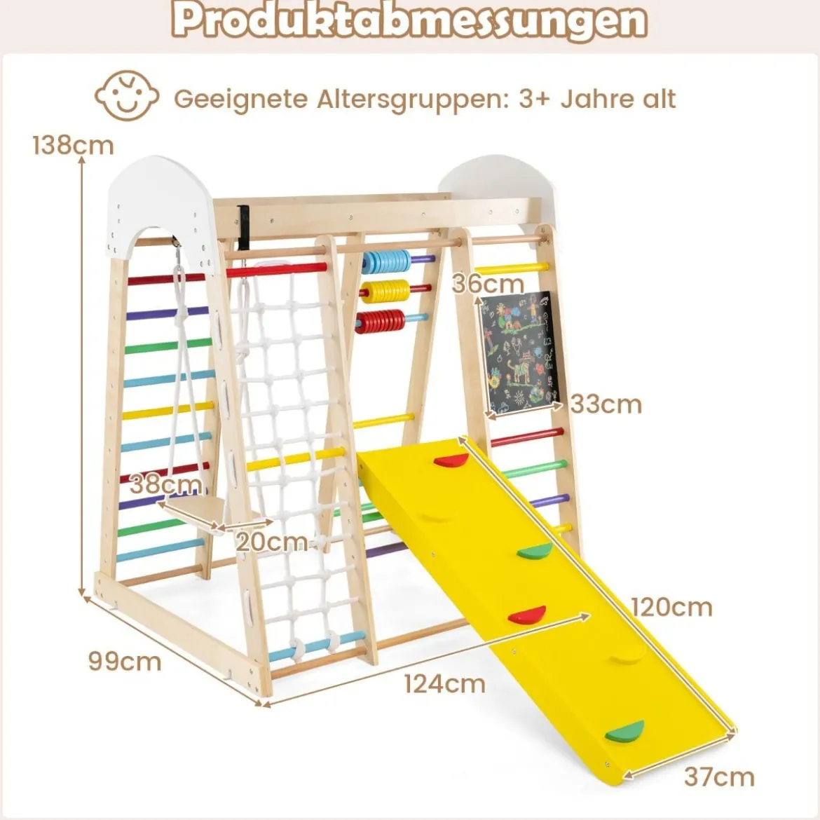 Kletterspielzeug-Set für Kleinkinder mit Rutsche Schaukel 124 x 119 x 138 cm Natur/Bunt