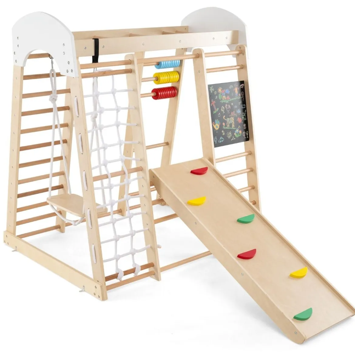 Kletterspielzeug-Set für Kleinkinder mit Rutsche Schaukel 124 x 119 x 138 cm Natur/Bunt