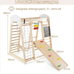 Kletterspielzeug-Set für Kleinkinder mit Rutsche Schaukel 124 x 119 x 138 cm Natur/Bunt