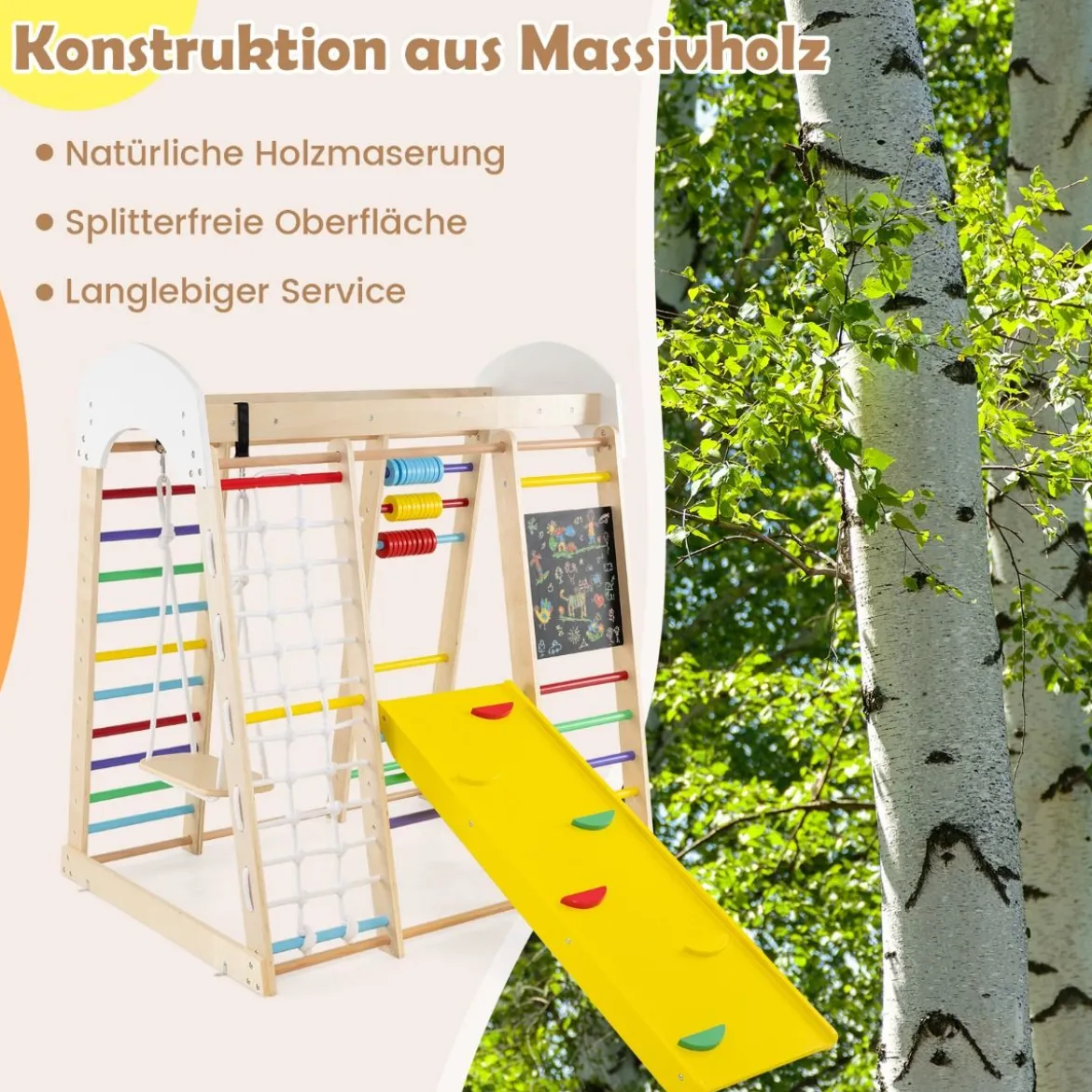 Kletterspielzeug-Set für Kleinkinder mit Rutsche Schaukel 124 x 119 x 138 cm Natur/Bunt