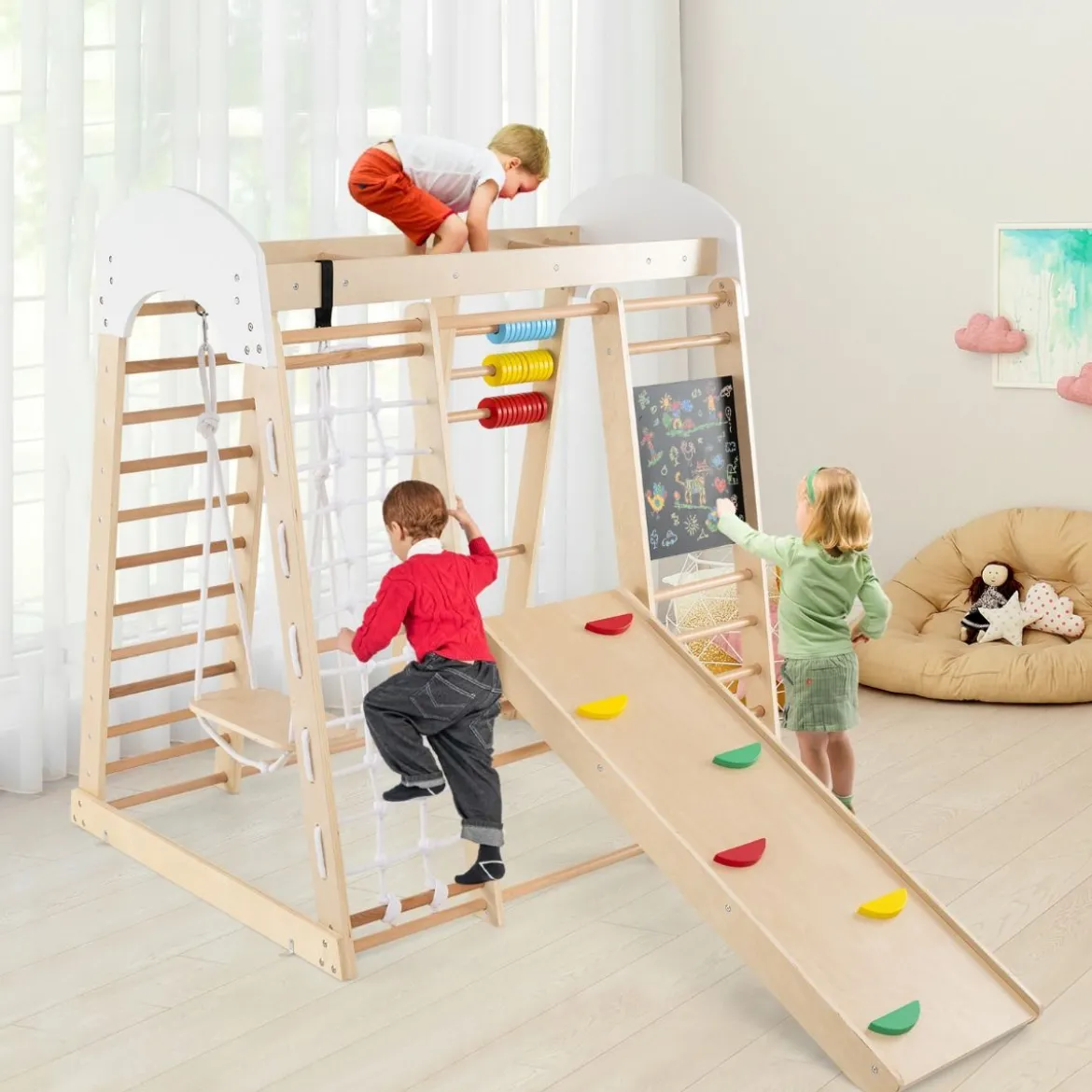 Kletterspielzeug-Set für Kleinkinder mit Rutsche Schaukel 124 x 119 x 138 cm Natur/Bunt