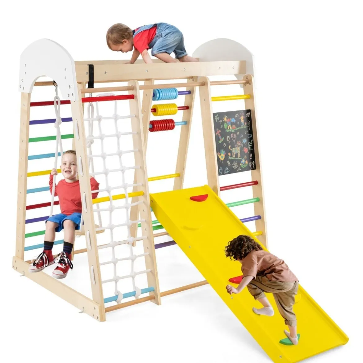 Kletterspielzeug-Set für Kleinkinder mit Rutsche Schaukel 124 x 119 x 138 cm Natur/Bunt