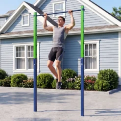 Klimmzugstange Reckstange Höhenverstellbar 80-172 cm Dip Station aus Verzinktem Stahl bis 110 kg Rot/Blau