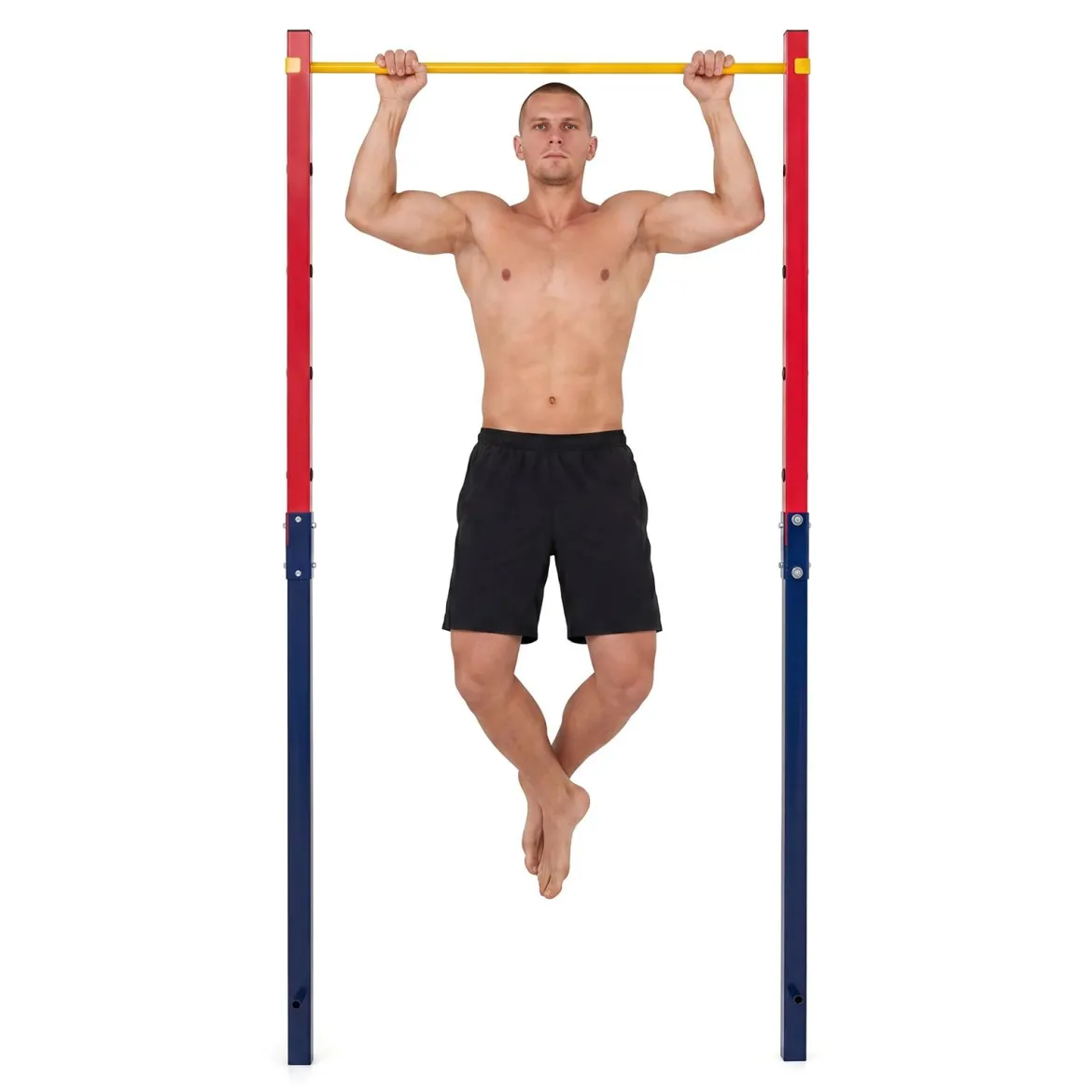 Klimmzugstange Reckstange Höhenverstellbar 80-172 cm Dip Station aus Verzinktem Stahl bis 110 kg Rot/Blau