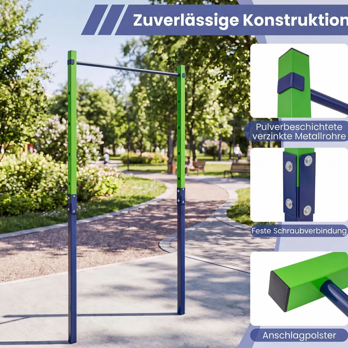 Klimmzugstange Reckstange Höhenverstellbar 80-172 cm Dip Station aus Verzinktem Stahl bis 110 kg Rot/Blau