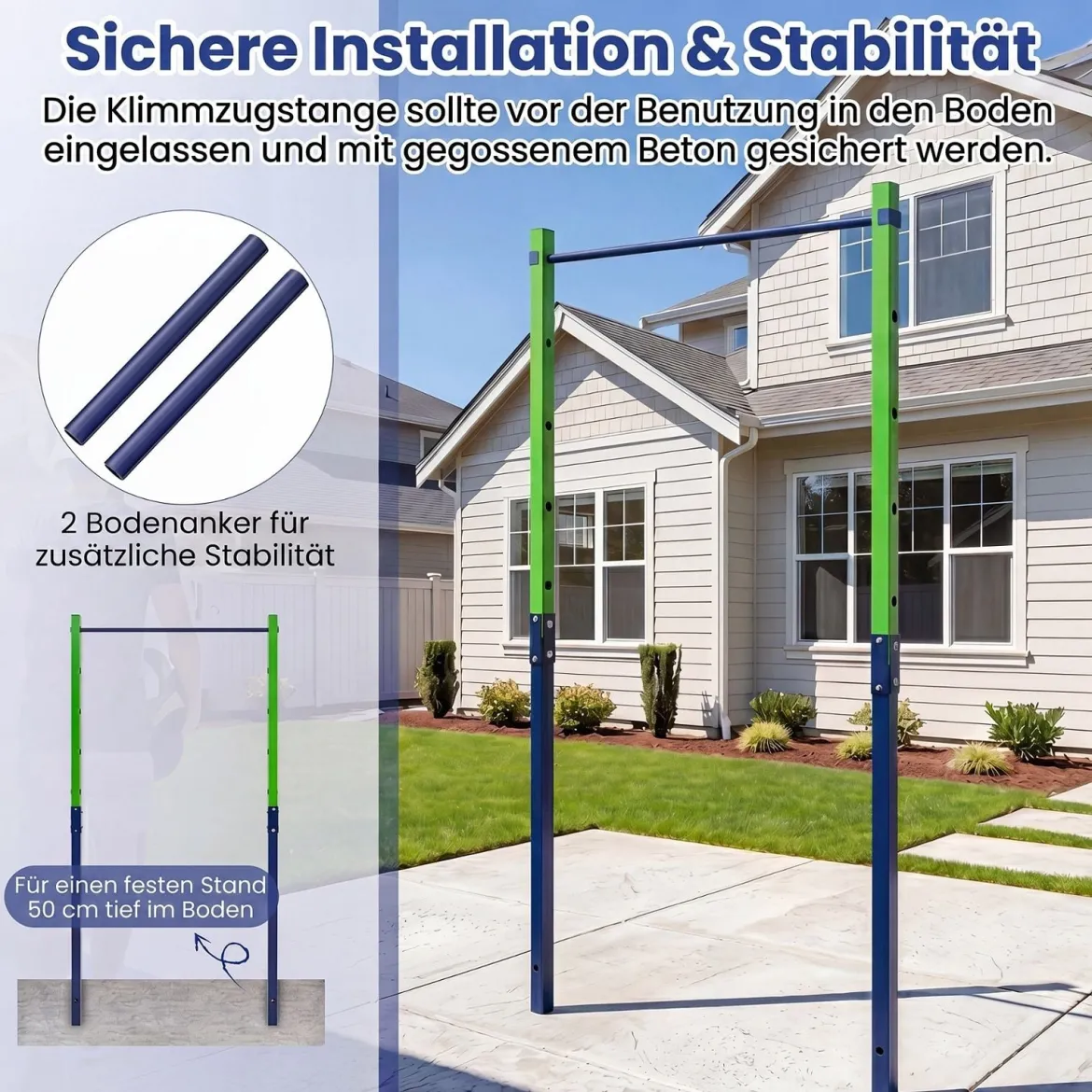 Klimmzugstange Reckstange Höhenverstellbar 80-172 cm Dip Station aus Verzinktem Stahl bis 110 kg Rot/Blau