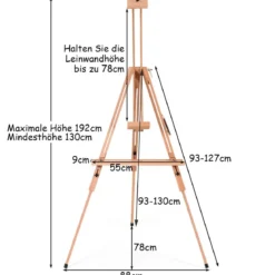 Künstler-Staffelei Tragbare Künstler-Staffelei mit Ablage verstellbar Standstaffelei 96 x 96 x 192 cm Natur