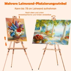 Künstler-Staffelei Tragbare Künstler-Staffelei mit Ablage verstellbar Standstaffelei 96 x 96 x 192 cm Natur