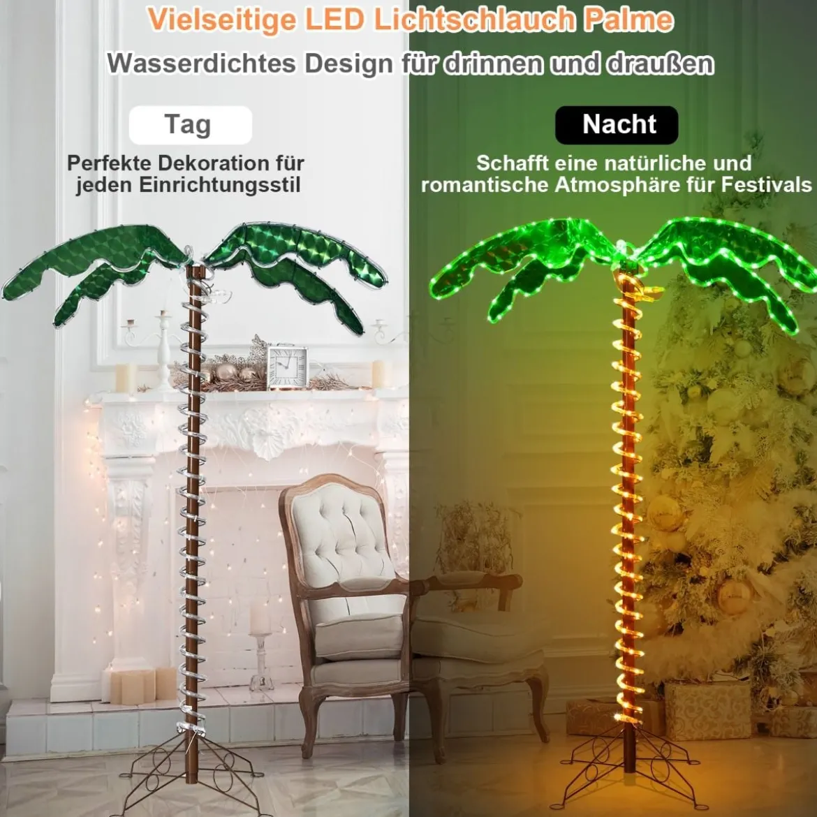 künstliche beleuchtete Palme mit LED-Lichtern klappbarem Sockel LED Palme 118 x 80 x 154 cm