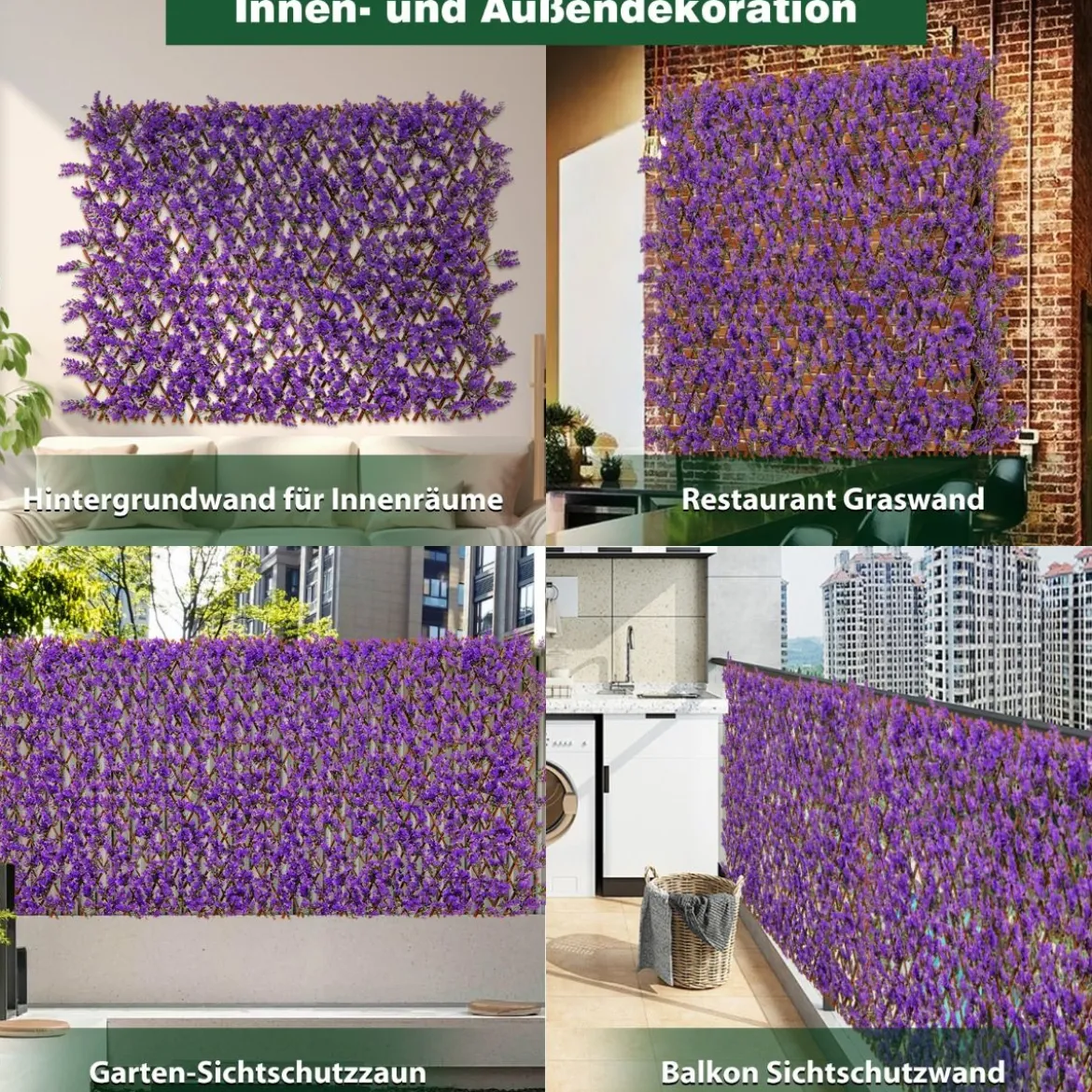 Künstliche Garten Sichtschutz Pflanzenwand Hecken mit Efeublättern / Eukalyptus Blättern