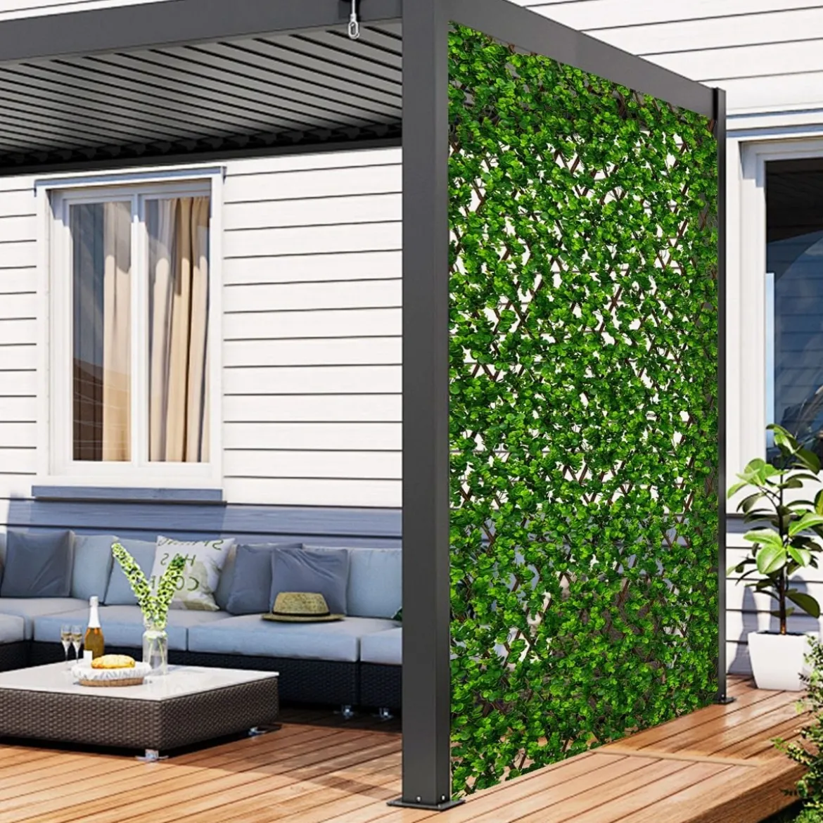 Künstliche Garten Sichtschutz Pflanzenwand Hecken mit Efeublättern / Eukalyptus Blättern