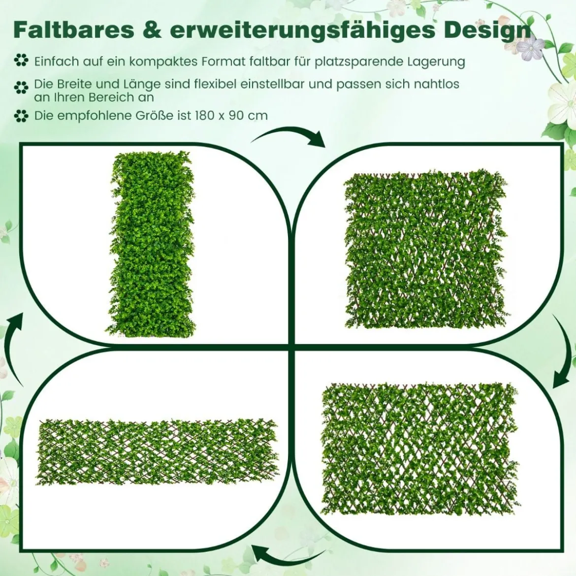 Künstliche Garten Sichtschutz Pflanzenwand Hecken mit Efeublättern / Eukalyptus Blättern