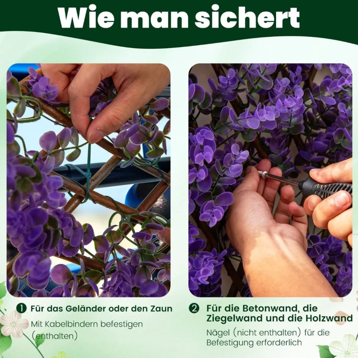 Künstliche Garten Sichtschutz Pflanzenwand Hecken mit Efeublättern / Eukalyptus Blättern