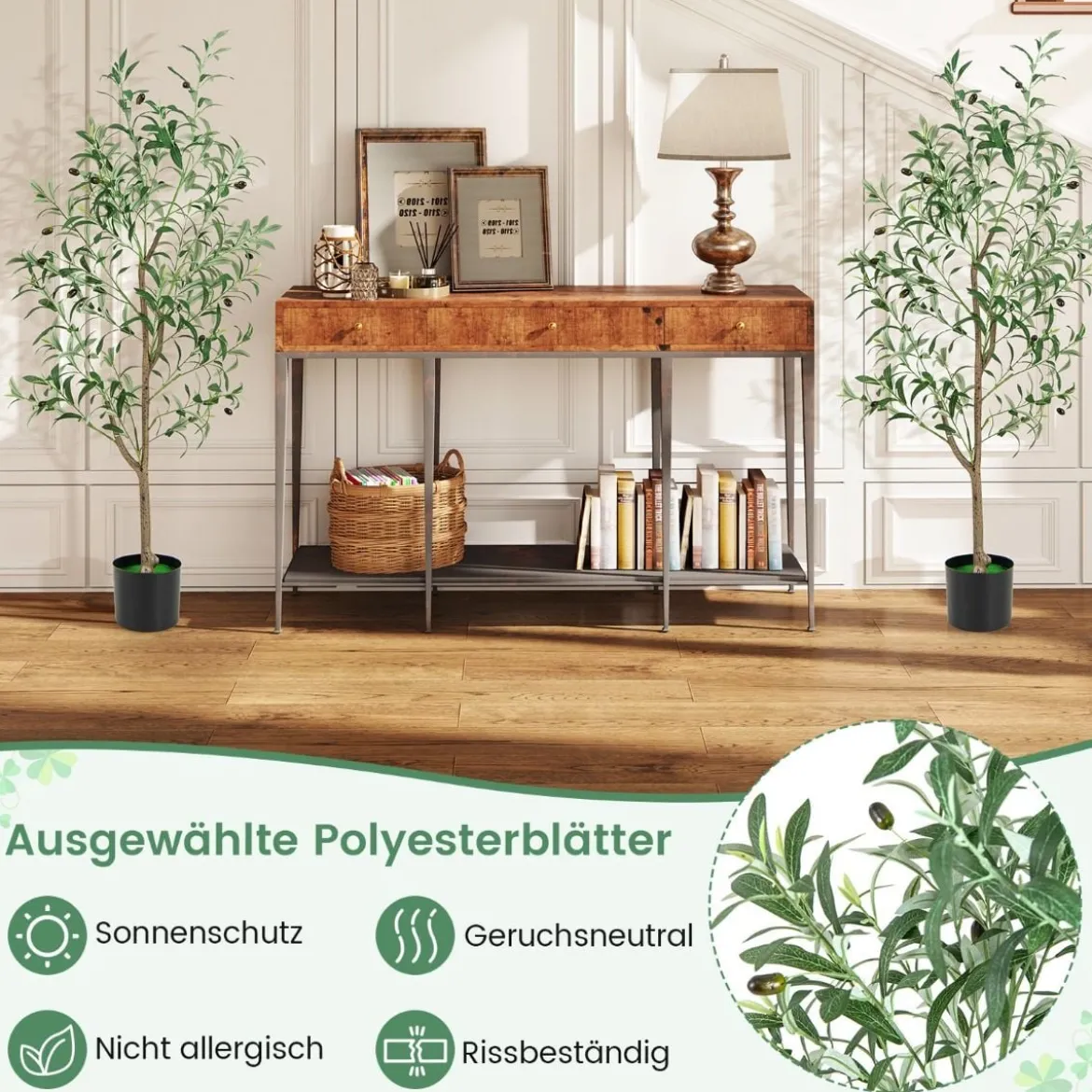 Künstliche Olivenbaum Kunstpflanze 130 cm Zimmerpflanze mit Zementtopf