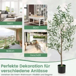 Künstliche Olivenbaum Kunstpflanze 130 cm Zimmerpflanze mit Zementtopf