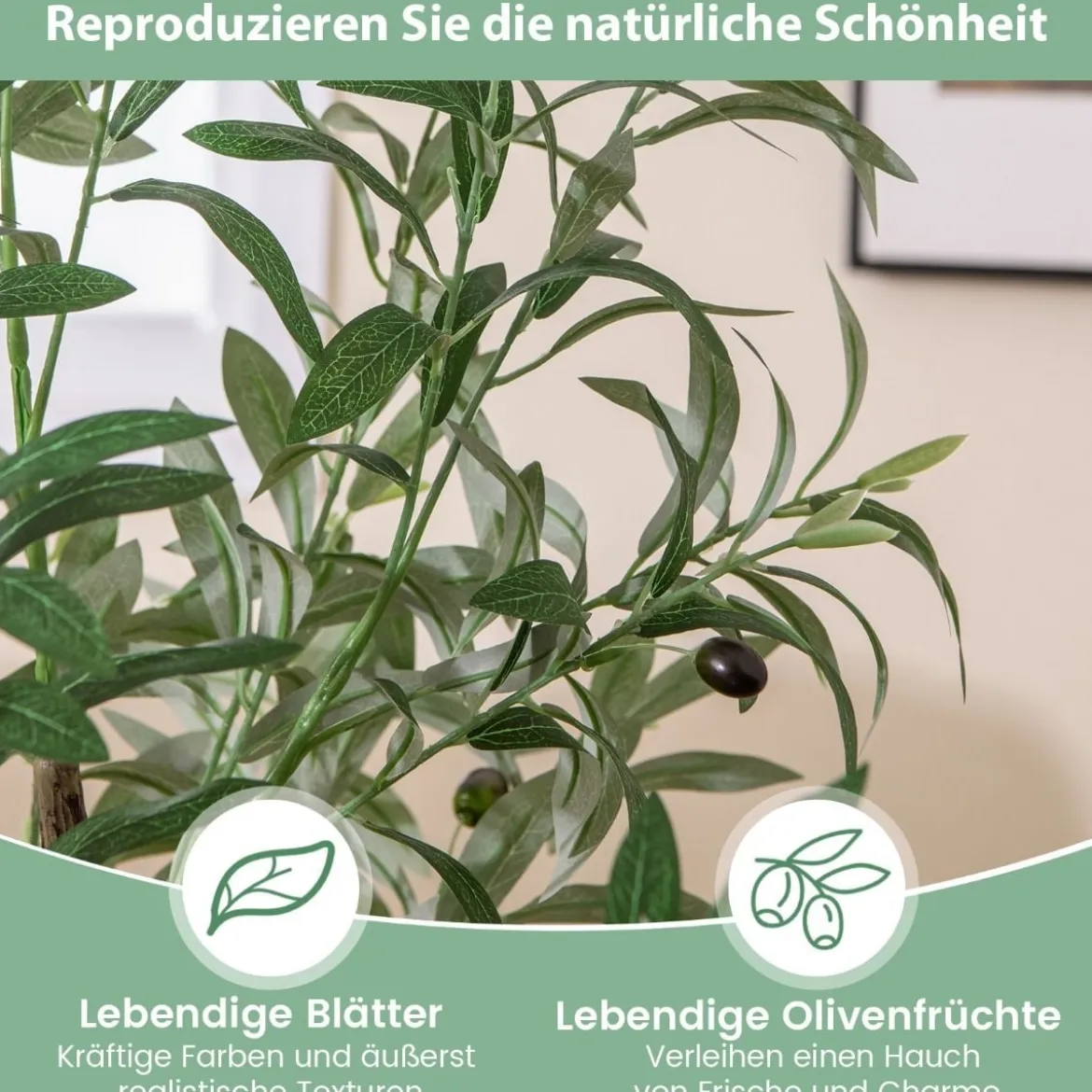 Künstliche Olivenbaum Kunstpflanze 130 cm Zimmerpflanze mit Zementtopf