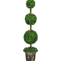 Künstlicher Formschnittbaum 120 cm großer Kunstbaum mit 3 Kugeln UV & Wasserschutz mit Zement gefüllter Topf