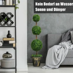 Künstlicher Formschnittbaum 120 cm großer Kunstbaum mit 3 Kugeln UV & Wasserschutz mit Zement gefüllter Topf