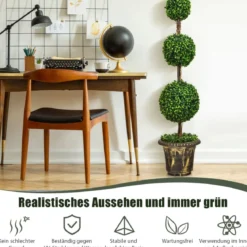 Künstlicher Formschnittbaum 120 cm großer Kunstbaum mit 3 Kugeln UV & Wasserschutz mit Zement gefüllter Topf