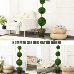 Künstlicher Formschnittbaum 120 cm großer Kunstbaum mit 3 Kugeln UV & Wasserschutz mit Zement gefüllter Topf
