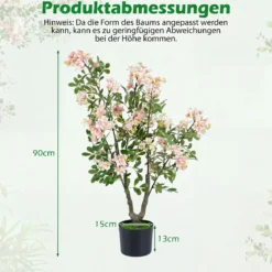 Künstlicher Impatiens Baum 90 cm Kunstpflanze im Topf mit 210 Seidenblumen und 55 Blättern Rosa