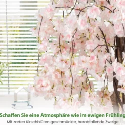 Künstlicher Kirschblütenbaum im Pflanztopf Kunstblumenpflanze mit Weißen Blumen 163 cm