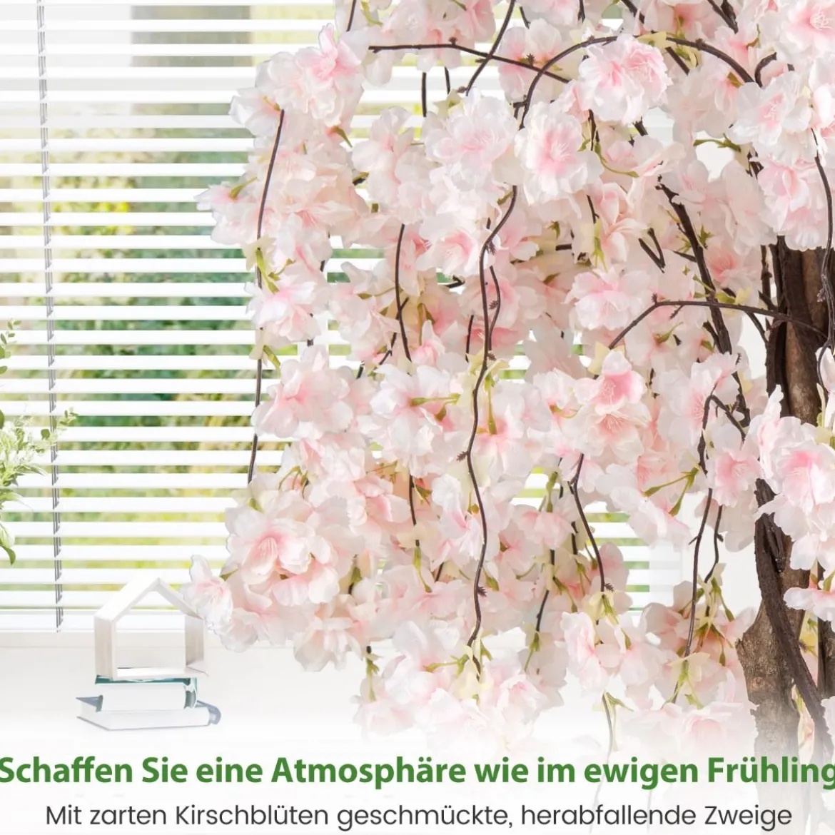 Künstlicher Kirschblütenbaum im Pflanztopf Kunstblumenpflanze mit Weißen Blumen 163 cm