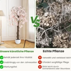 Künstlicher Kirschblütenbaum im Pflanztopf Kunstblumenpflanze mit Weißen Blumen 163 cm