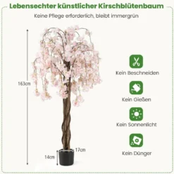 Künstlicher Kirschblütenbaum im Pflanztopf Kunstblumenpflanze mit Weißen Blumen 163 cm