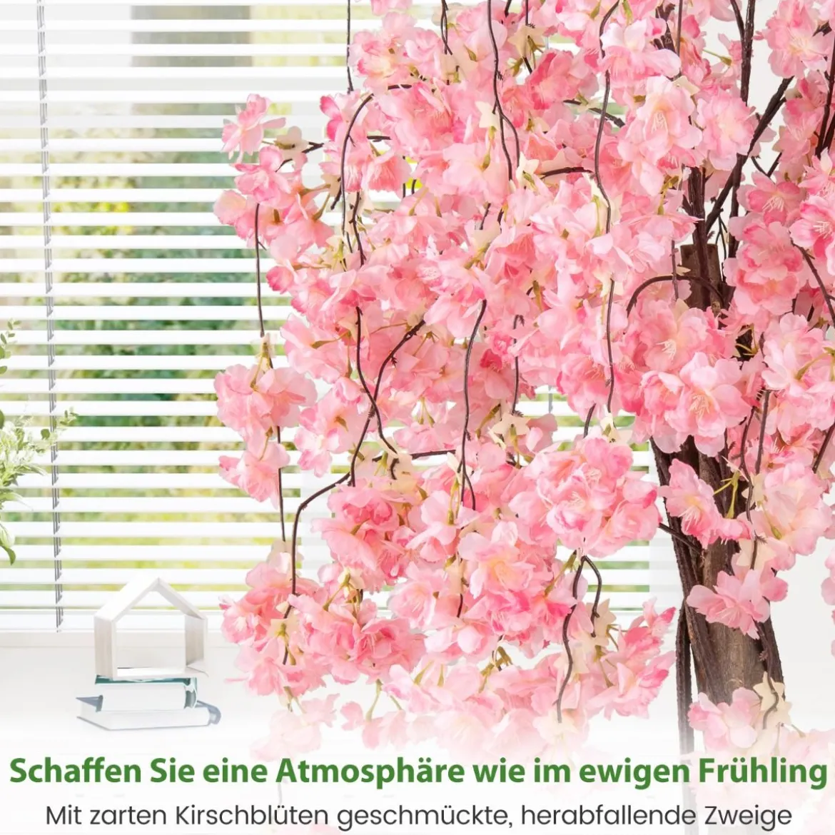 Künstlicher Kirschblütenbaum im Pflanztopf Kunstblumenpflanze mit Rosa Blumen 163 cm