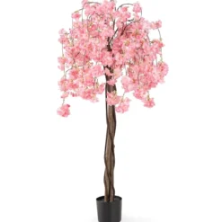 Künstlicher Kirschblütenbaum im Pflanztopf Kunstblumenpflanze mit Rosa Blumen 163 cm