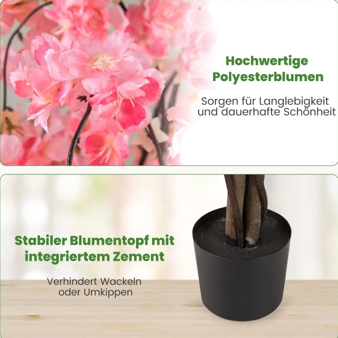 Künstlicher Kirschblütenbaum im Pflanztopf Kunstblumenpflanze mit Rosa Blumen 163 cm