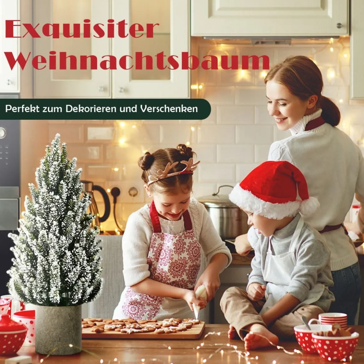 Künstlicher Mini-Weihnachtsbaum 47 cm hoher Mini-Weihnachtsbaum aus PE Grün + Weiß