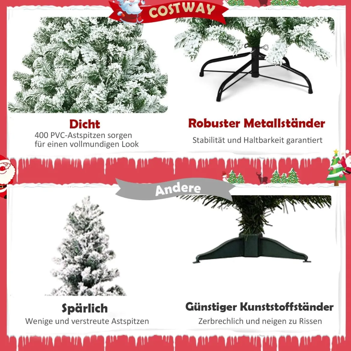 Künstlicher schneebedeckter Weihnachtsbaum mit Metallständer und PVC Nadeln 135 cm
