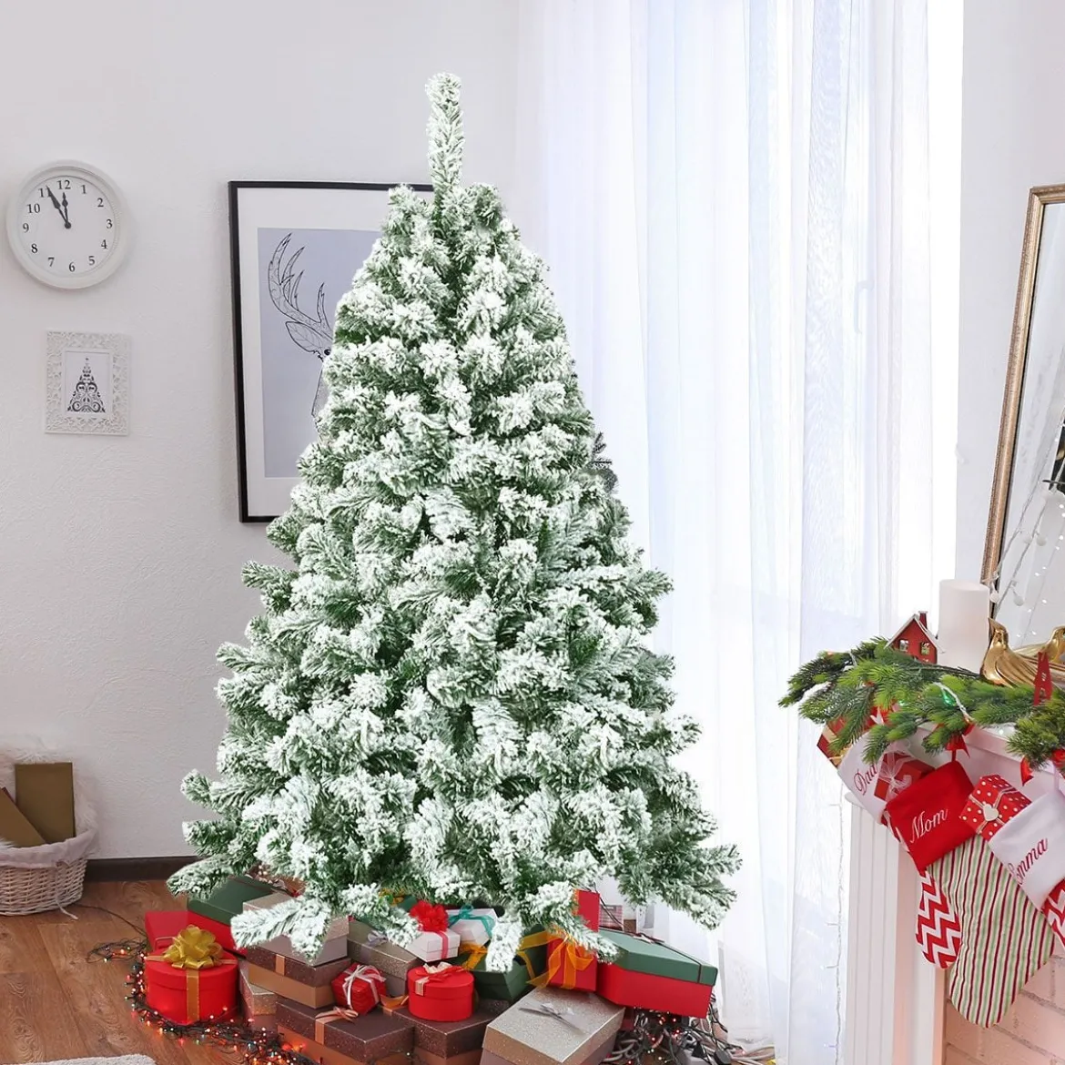 Künstlicher Schneebedeckter Weihnachtsbaum mit Metallständer und PVC Nadeln 180 cm