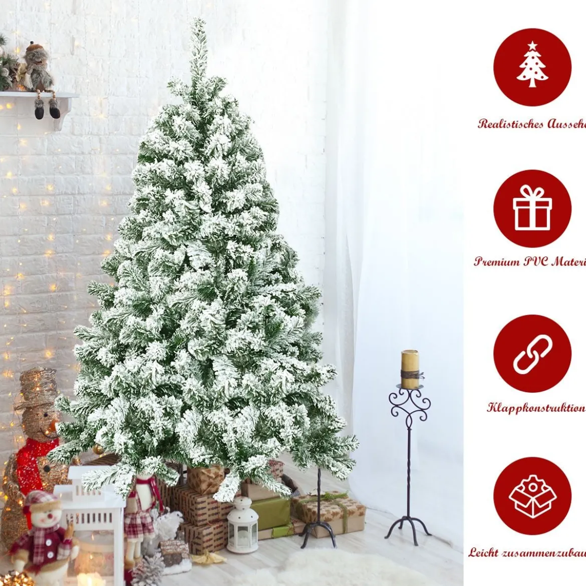 Künstlicher Schneebedeckter Weihnachtsbaum mit Metallständer und PVC Nadeln 180 cm