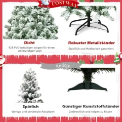 Künstlicher Schneebedeckter Weihnachtsbaum mit Metallständer und PVC Nadeln 180 cm