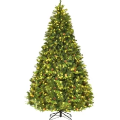 Künstlicher Tannenbaum mit LED-Lichterketten Weihnachtsbaum Christbaum mit Klappsystem und Metallständer 210/225/240 cm Grün