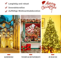 Künstlicher Tannenbaum mit LED-Lichterketten Weihnachtsbaum Christbaum mit Klappsystem und Metallständer 210/225/240 cm Grün