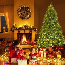Künstlicher Tannenbaum mit LED-Lichterketten Weihnachtsbaum Christbaum mit Klappsystem und Metallständer 210/225/240 cm Grün
