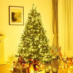 Künstlicher Tannenbaum mit LED-Lichterketten Weihnachtsbaum Christbaum mit Klappsystem und Metallständer 210/225/240 cm Grün