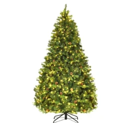 Künstlicher Tannenbaum mit LED-Lichterketten Weihnachtsbaum Christbaum mit Klappsystem und Metallständer 210/225/240 cm Grün