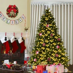 Künstlicher Tannenbaum mit LED-Lichterketten Weihnachtsbaum Christbaum mit Klappsystem und Metallständer 210/225/240 cm Grün