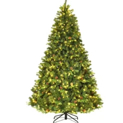 Künstlicher Tannenbaum mit LED-Lichterketten Weihnachtsbaum Christbaum mit Klappsystem und Metallständer 210/225/240 cm Grün