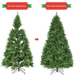 Künstlicher Tannenbaum mit LED-Lichterketten Weihnachtsbaum Christbaum mit Klappsystem und Metallständer 210/225/240 cm Grün