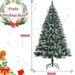Künstlicher Verschneiter Weihnachtsbaum mit Tannenzapfen für Indoor & Outdoor 180 cm