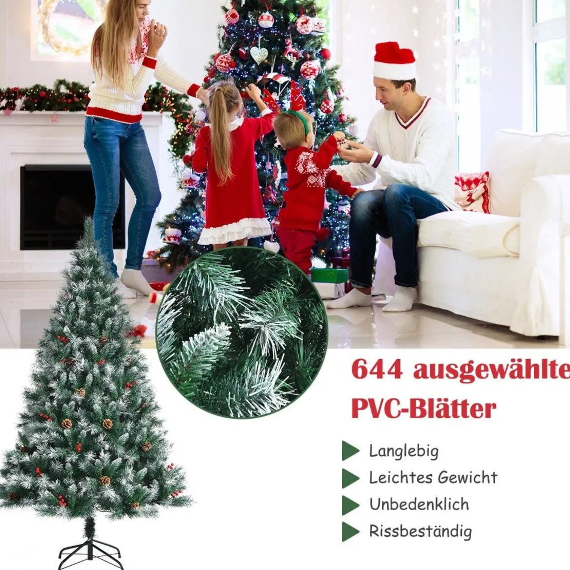 Künstlicher Verschneiter Weihnachtsbaum mit Tannenzapfen für Indoor & Outdoor 180 cm