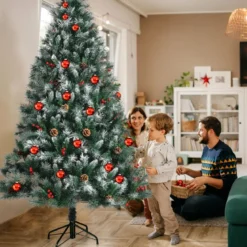 Künstlicher Verschneiter Weihnachtsbaum mit Tannenzapfen für Indoor & Outdoor 180 cm
