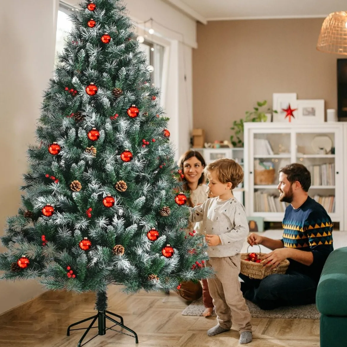 Künstlicher Verschneiter Weihnachtsbaum mit Tannenzapfen für Indoor & Outdoor 180 cm